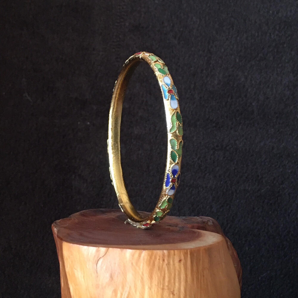     出口创汇时期景泰蓝铜胎掐丝珐琅镀金色花丝观赏手镯1只原版真品如图库存旧藏文玩艺术收藏