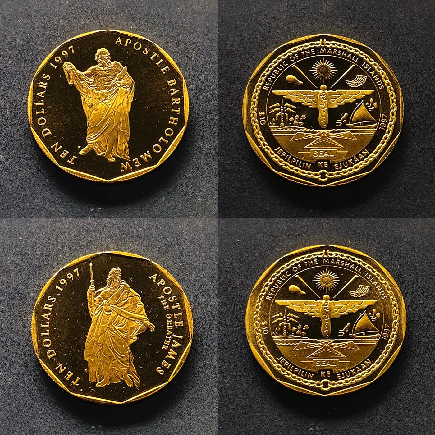 【全场包邮】纯粹捡漏拍513场 马绍尔群岛1997年10元耶稣十二使徒PL纪念币12枚全套-盒证全