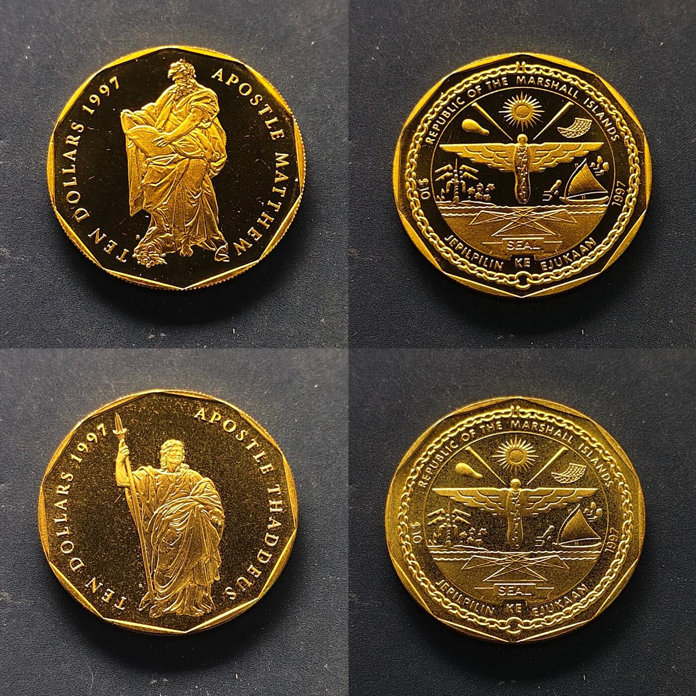 【全场包邮】纯粹捡漏拍513场 马绍尔群岛1997年10元耶稣十二使徒PL纪念币12枚全套-盒证全