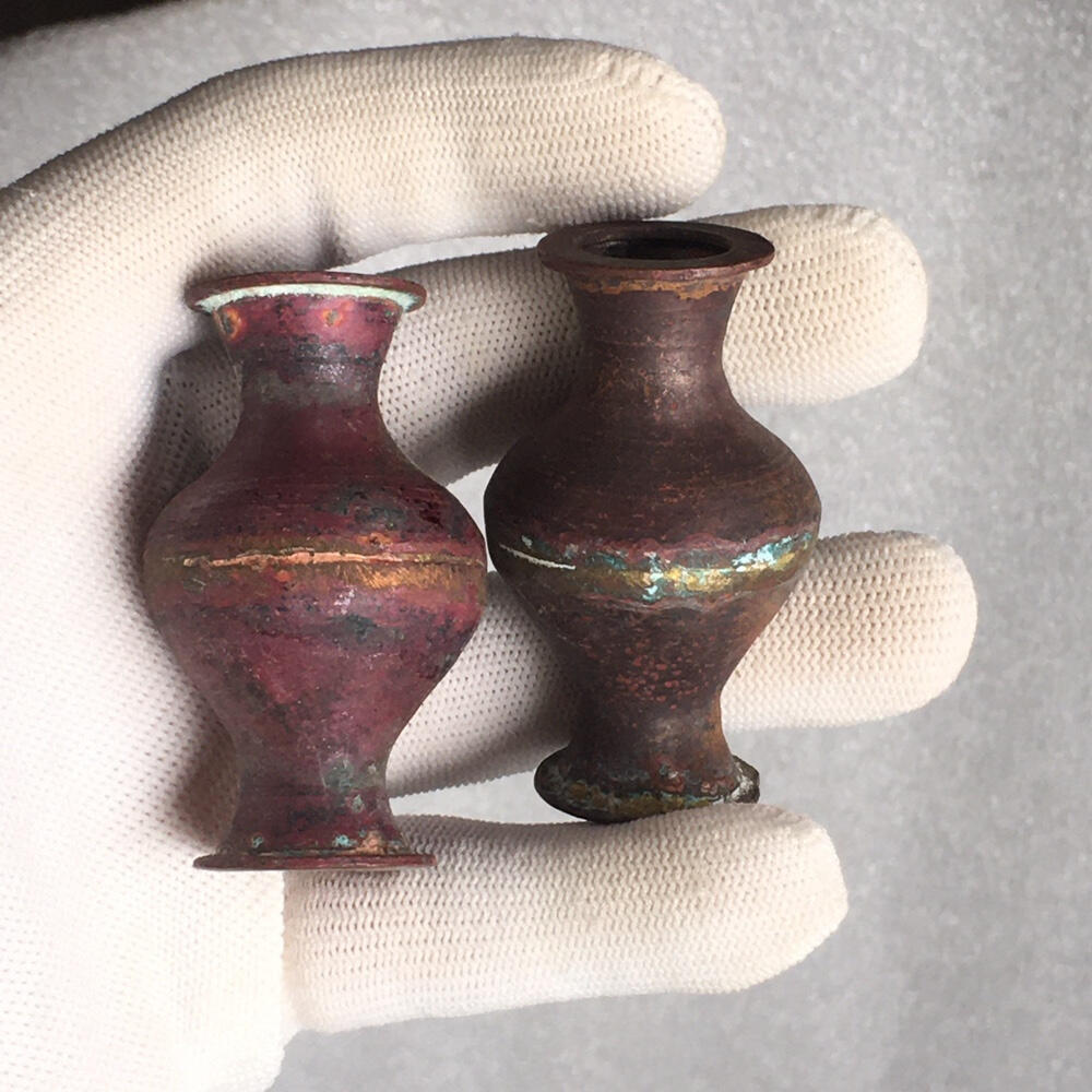       01c出口创汇时期紫铜小花瓶1对2个真品如图老铜器旧藏文玩艺术收藏