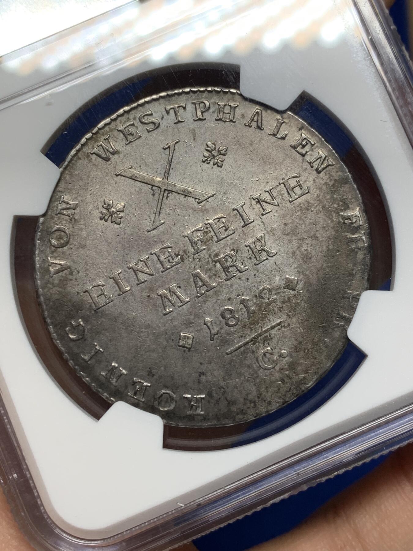 《竞宝斋》第470场 周日，周一，周二 3场连拍 （全场包邮）欢迎送拍 NGC AUD 德国1812年威斯特伐利亚热罗姆·拿破仑泰勒银币