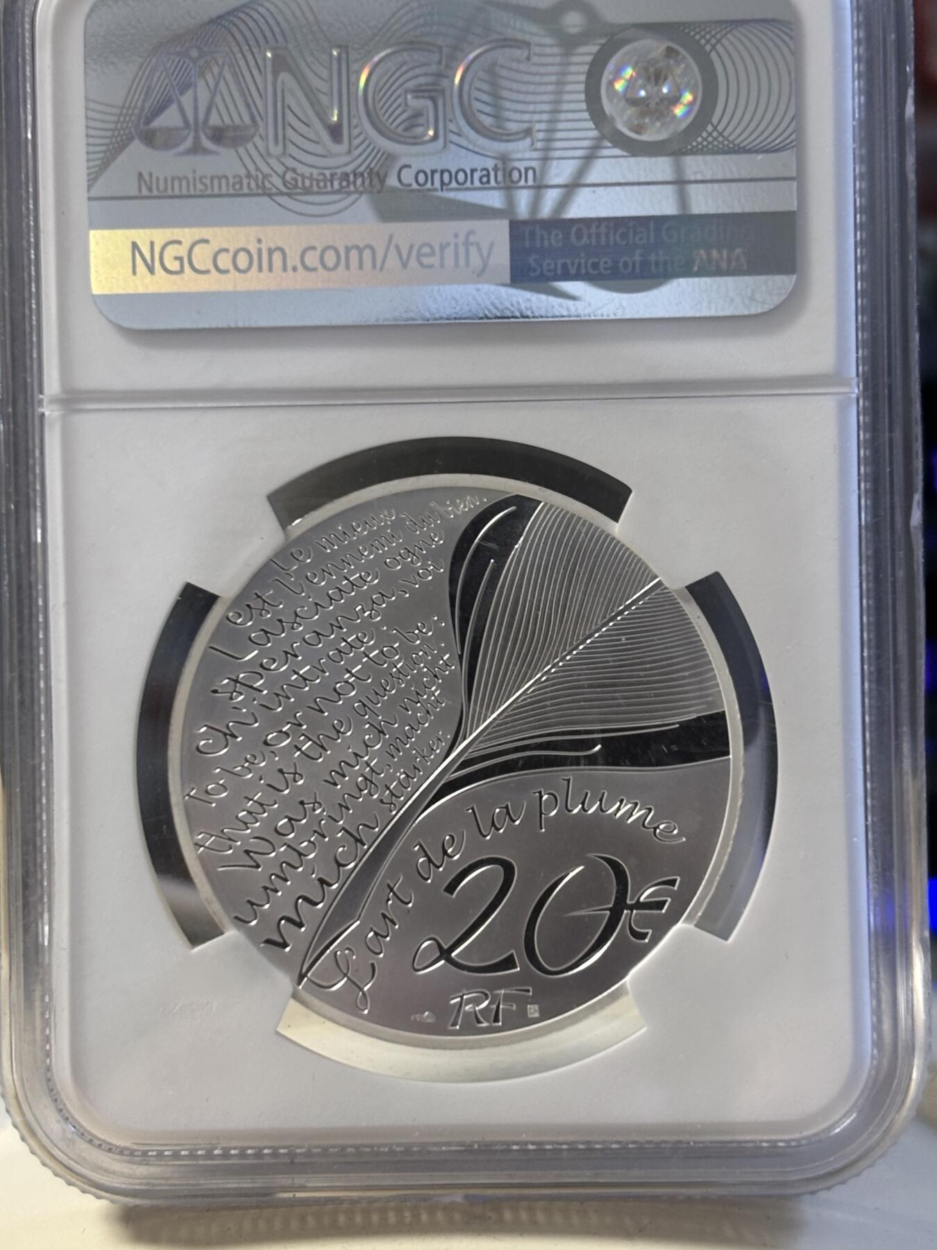 第194期拍卖 法国2021年文学家封丹诞辰400周年银币NGC-PF69，999银，发行3000枚