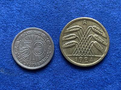 《竞宝斋》第470场 周日，周一，周二 3场连拍 （全场包邮）欢迎送拍 - 两枚一组 德国1924、1937年50芬妮