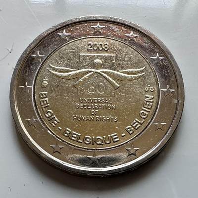 🌹外币初藏🌹🐯2026年第29场   欧元纪念币 接代拍 - 比利时 2008年 世界人权宣言60周年 2欧元双色纪念币