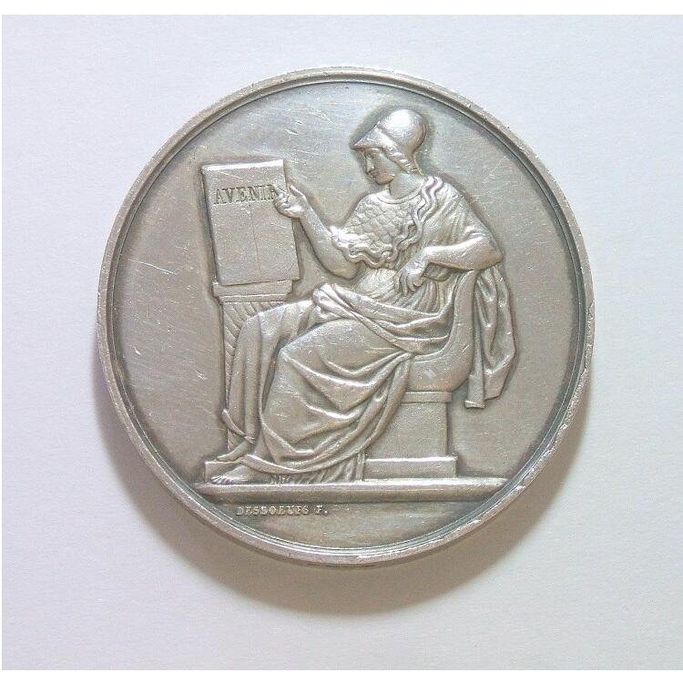 【银】法国1838年 女神坐像高浮雕精制大银章 40MM 38克