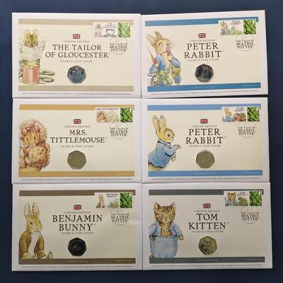 【全场包邮】纯粹捡漏拍513场 - 英国2016-2018年50便士儿童文学《彼得兔的故事》纪念邮币封15枚全套