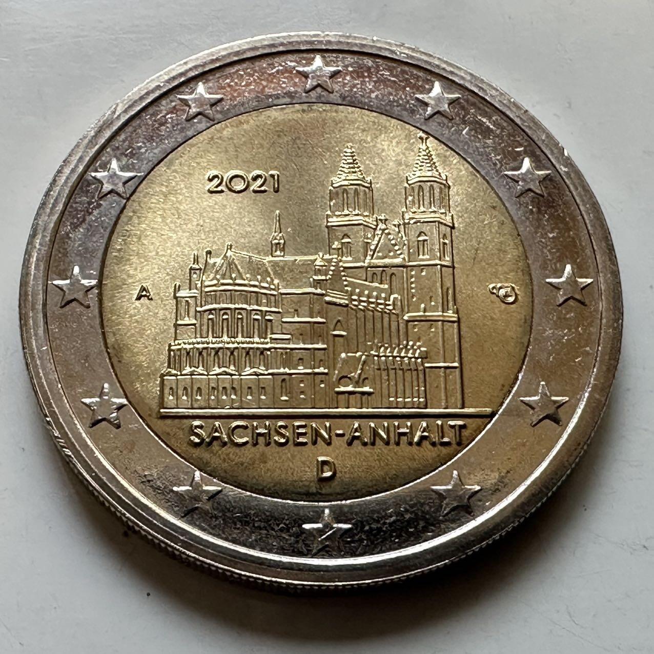 🌹外币初藏🌹🐯2026年第29场   欧元纪念币 接代拍 德国 2021年 萨克森-安哈尔特州 2欧元双色纪念币