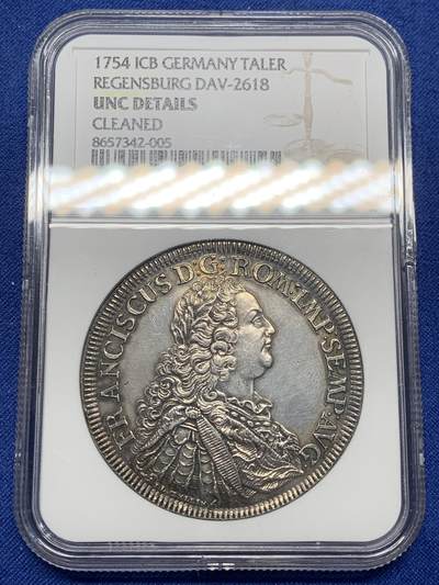 《竞宝斋》第470场 周日，周一，周二 3场连拍 （全场包邮）欢迎送拍 - NGC UNCD 1754年神圣罗马帝国弗朗茨一世雷根斯堡城市景观泰勒银币