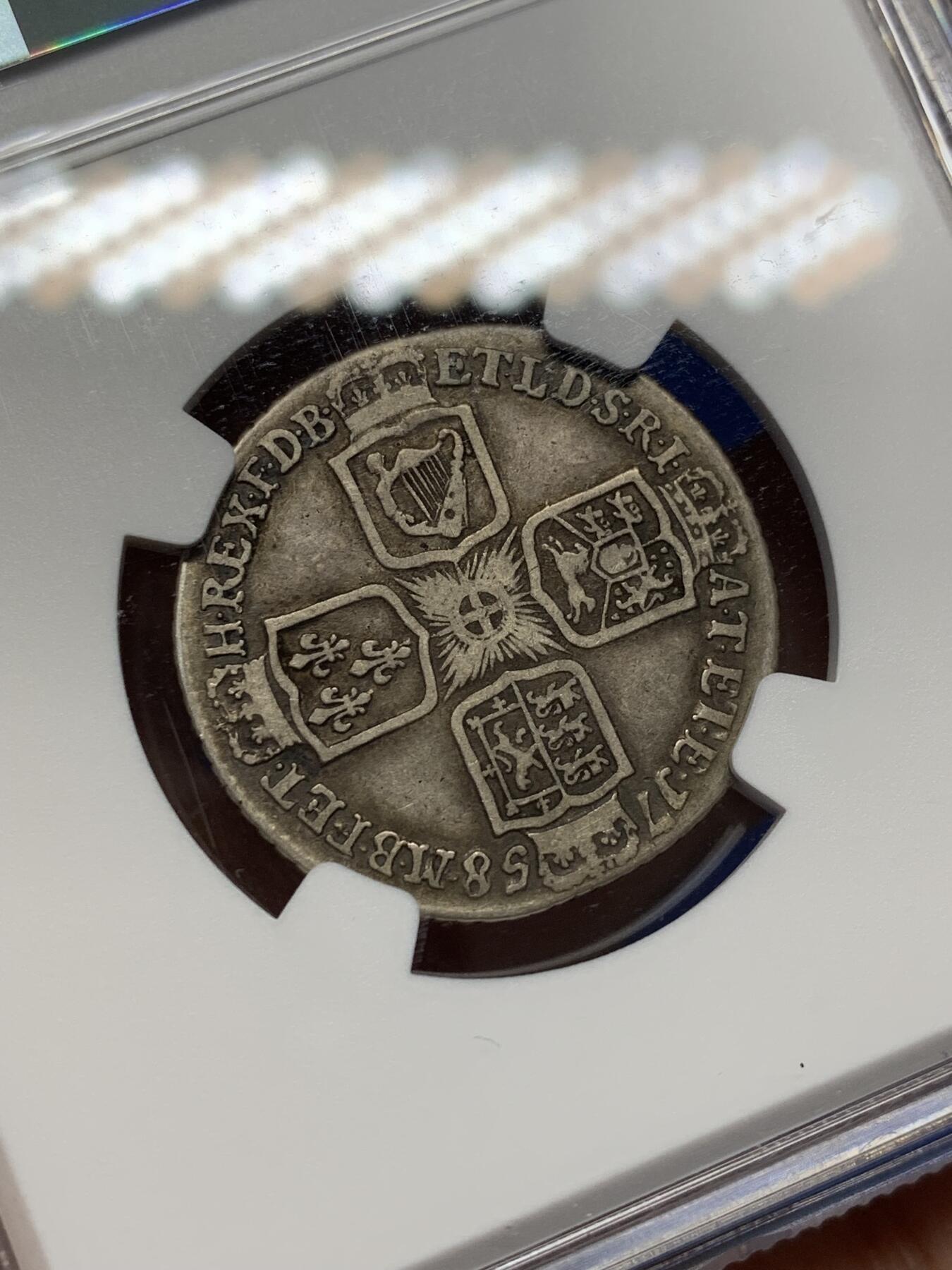 《竞宝斋》第470场 周日，周一，周二 3场连拍 （全场包邮）欢迎送拍 NGC VF25 英国1758年乔治二世1先令 出分不易