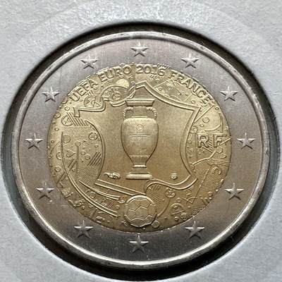 🌹外币初藏🌹🐯2026年第29场   欧元纪念币 接代拍 - 法国 2016年 欧洲杯足球赛 2欧元双色纪念币