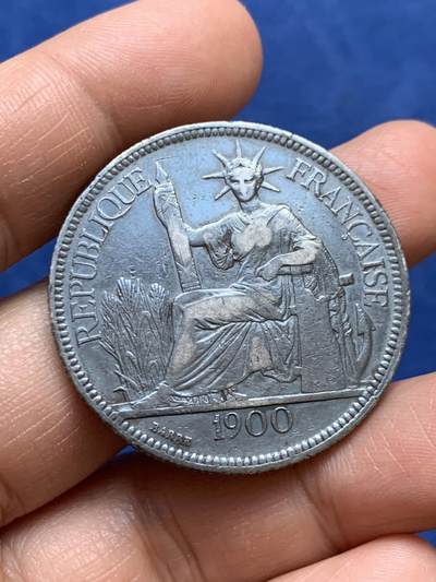 《竞宝斋》第470场 周日，周一，周二 3场连拍 （全场包邮）欢迎送拍 - 法属印支1900年坐洋银币