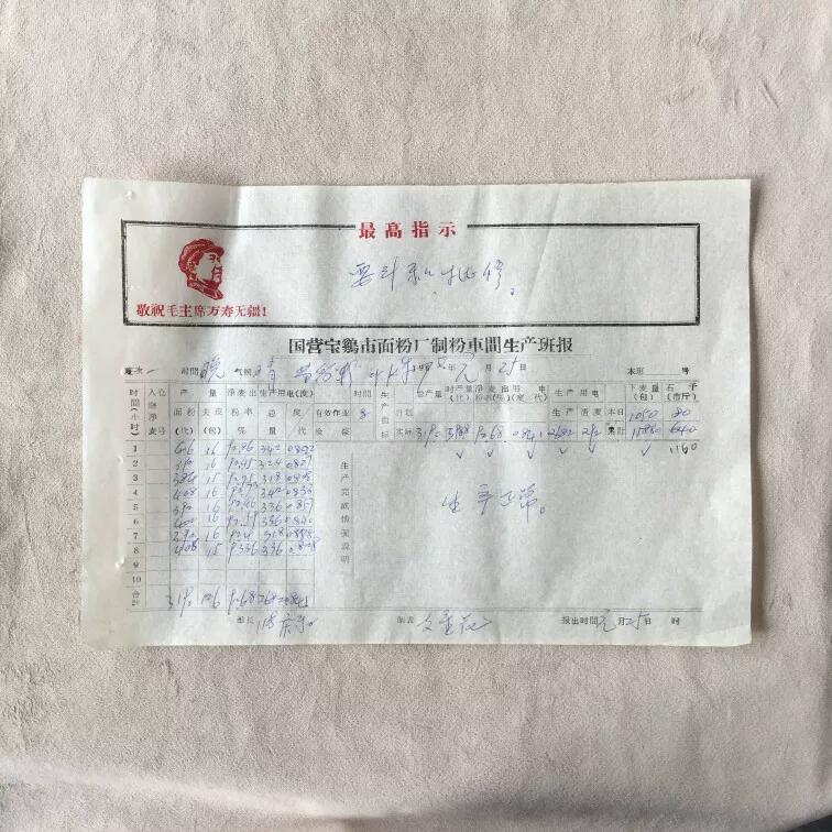         稀少1970年毛像面粉厂制粉车间生产班报1张原版真品如图供应票证旧藏文玩艺术收藏