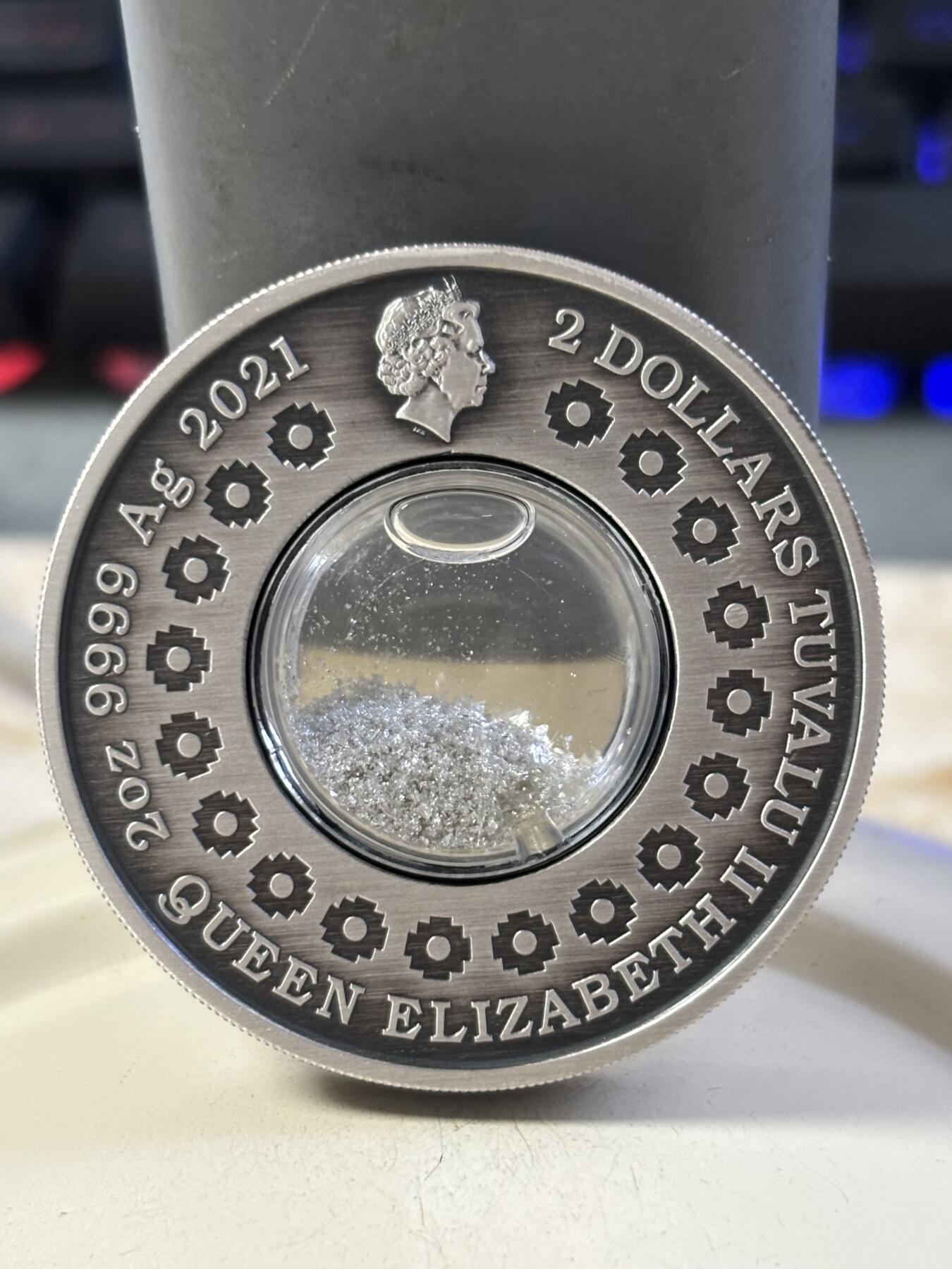 第194期拍卖 图瓦卢2021年月亮眼泪镶嵌银颗粒2盎司仿古银币，999银，2盎司，发行2500枚