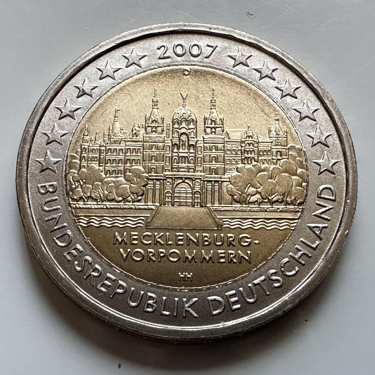 🌹外币初藏🌹🐯2026年第29场   欧元纪念币 接代拍 德国 2007年 梅克伦堡-前波美拉尼亚州 2欧元双色纪念币