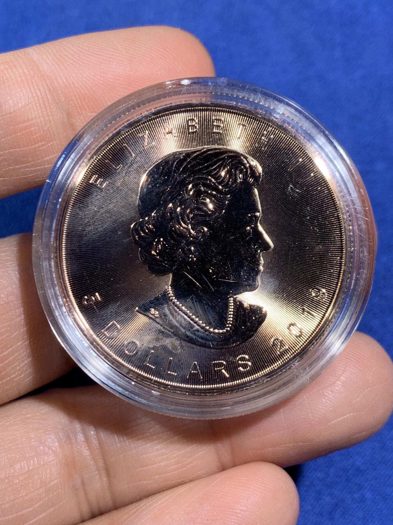 《竞宝斋》第470场 周日，周一，周二 3场连拍 （全场包邮）欢迎送拍 加拿大2019年5元普制彩色镶嵌宝石银币 家庭日-枫叶币 1盎司9999银 发行量500 盒证全