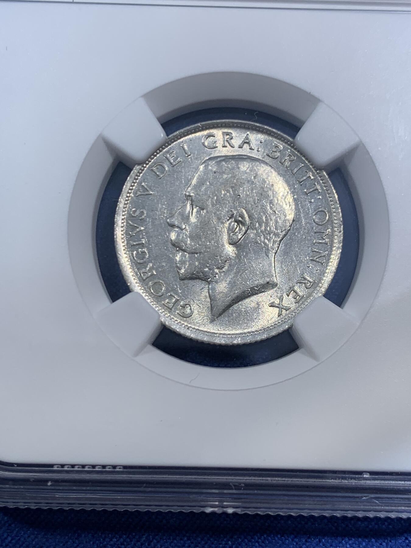 《竞宝斋》第470场 周日，周一，周二 3场连拍 （全场包邮）欢迎送拍 NGC UNCD 英国1918年 乔治五世1先令 早期高银版 带光好品 细节见图