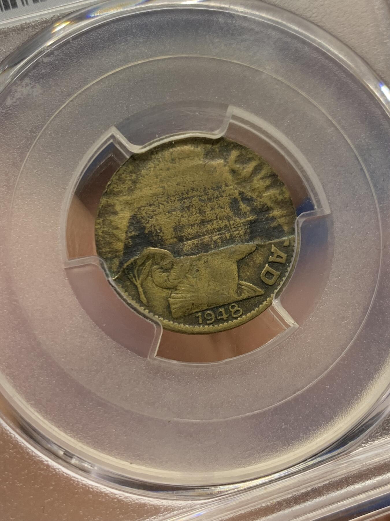 《竞宝斋》第470场 周日，周一，周二 3场连拍 （全场包邮）欢迎送拍 PCGS XF40 阿根廷1948年10分 铸币错误冲压分层/断层 特征明显  pc面值标注错误  独一无二 收藏佳品 稀少错币