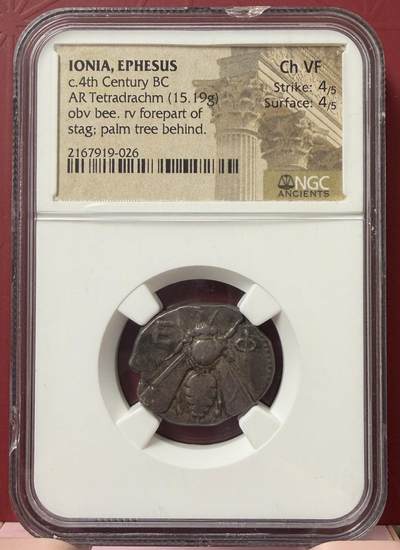 2026年3月捡漏拍 - 古希腊以弗所城蜜蜂和雄鹿四德拉克马大银币