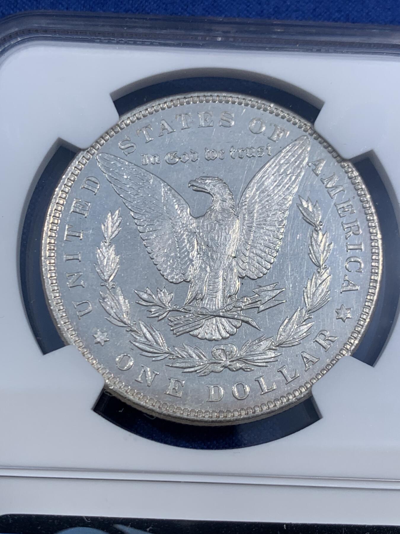 《竞宝斋》第470场 周日，周一，周二 3场连拍 （全场包邮）欢迎送拍 NGC UNCD 美国1896年摩根银币 底板质感不错