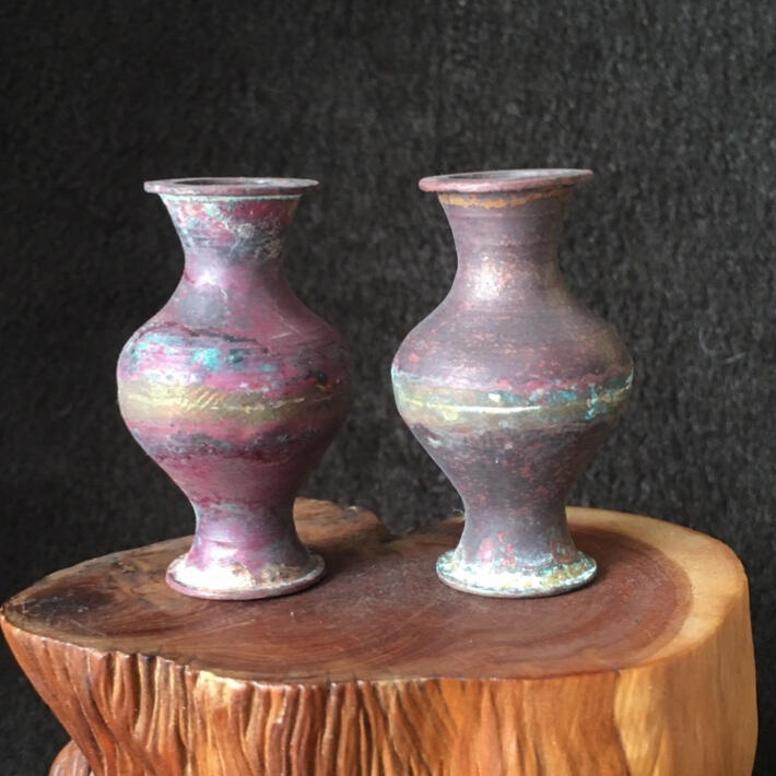       01c出口创汇时期紫铜小花瓶1对2个真品如图老铜器旧藏文玩艺术收藏