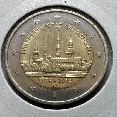 🌹外币初藏🌹🐯2026年第29场   欧元纪念币 接代拍 - 拉脱维亚 2014年 里加欧洲文化之都 2欧元双色纪念币