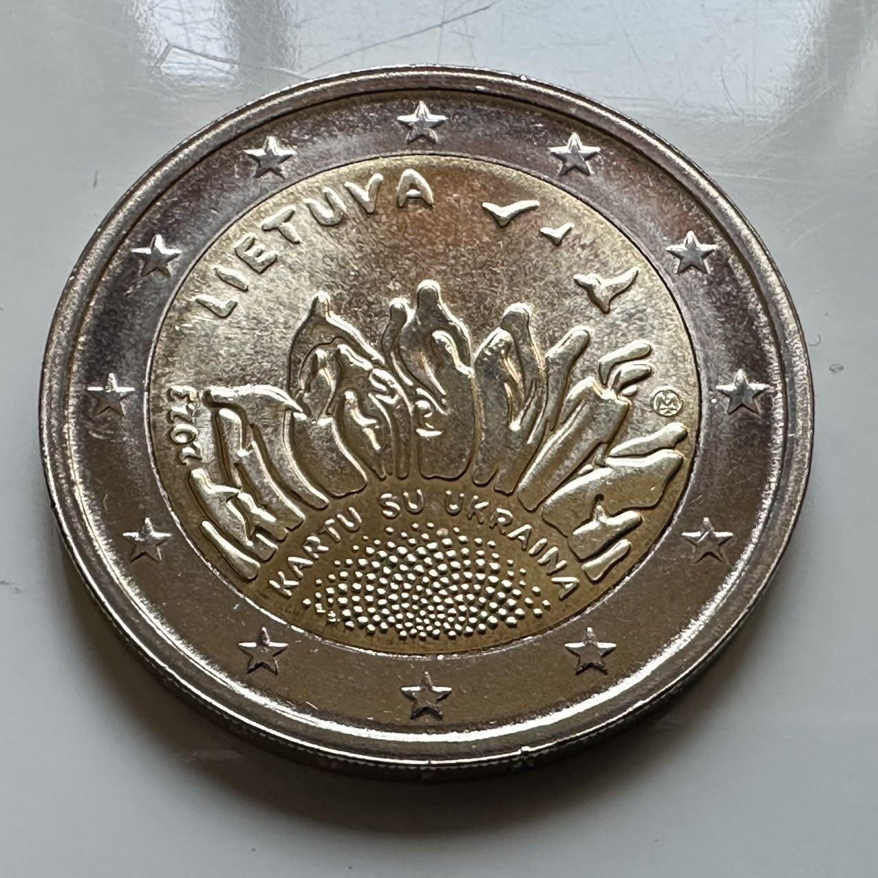 🌹外币初藏🌹🐯2026年第29场   欧元纪念币 接代拍 立陶宛 2023年 与乌克兰同在 2欧元双色纪念币