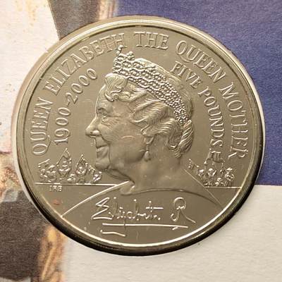 【全场包邮】纯粹捡漏拍513场 - 【邮币封】英国2000年5镑女王母亲伊丽莎白皇太后百岁大寿克朗型纪念邮币封