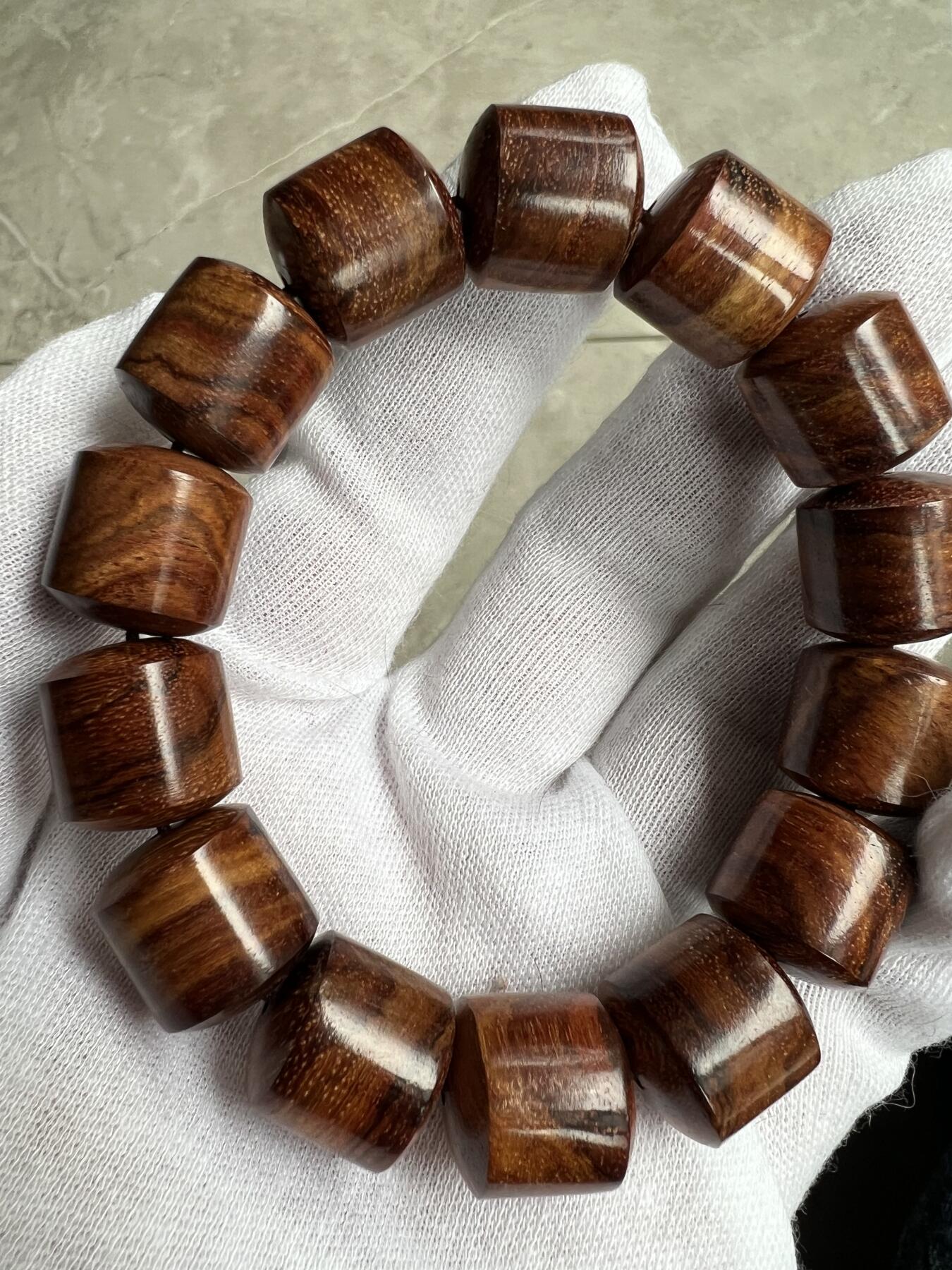 零元拍：海南黄花梨虎皮纹桶珠手串：15MM