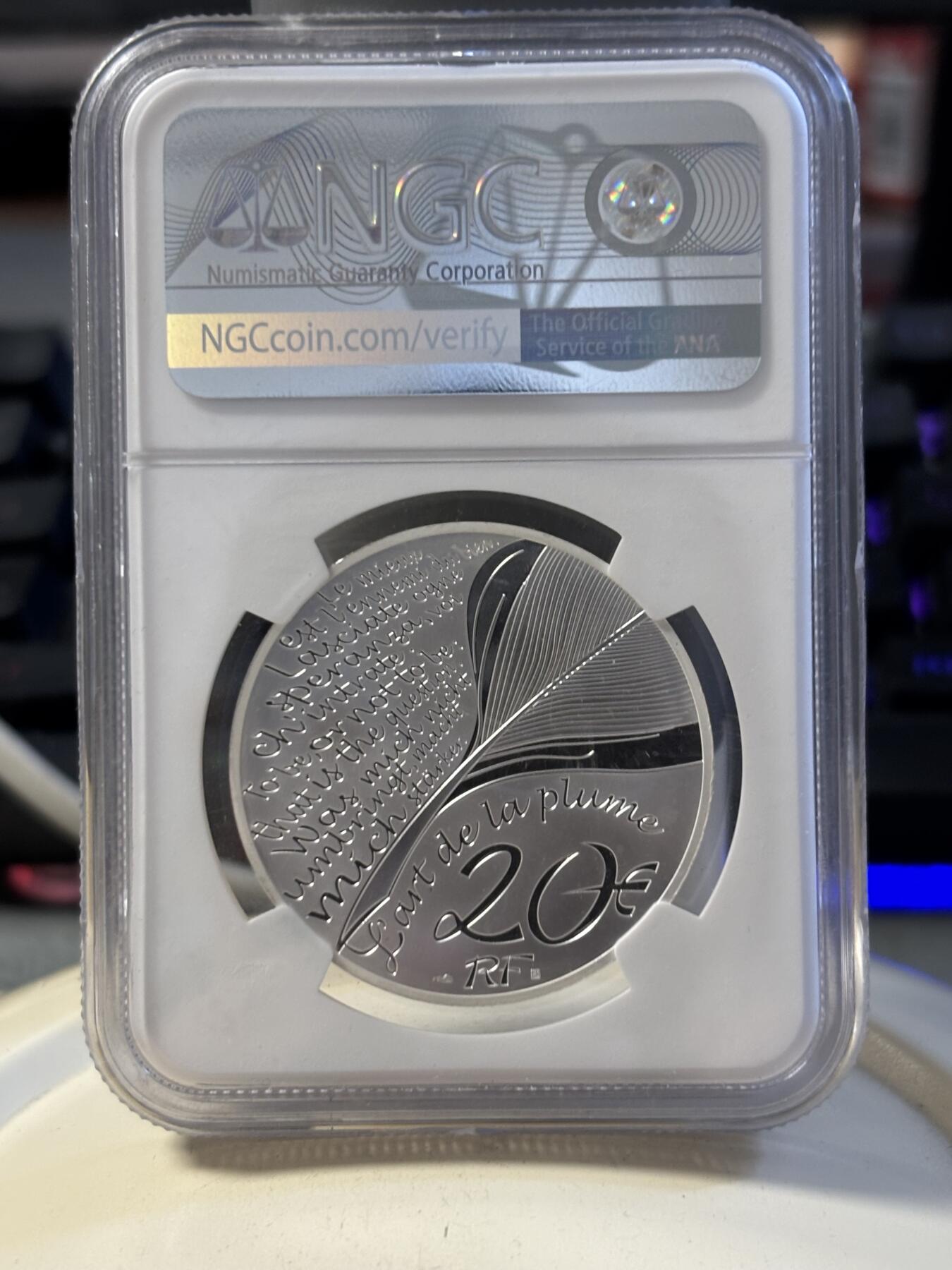 第194期拍卖 法国2021年文学家封丹诞辰400周年银币NGC-PF69，999银，发行3000枚