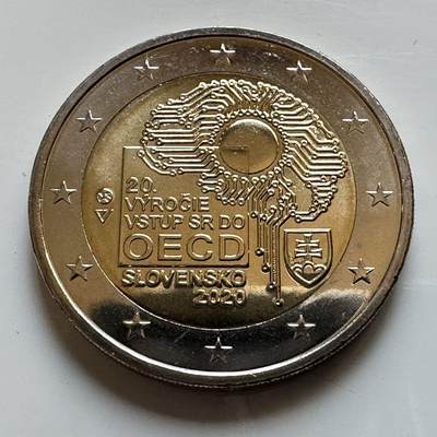 🌹外币初藏🌹🐯2026年第29场   欧元纪念币 接代拍 - 斯洛伐克 2020年 加入经合组织20周年 2欧元双色纪念币