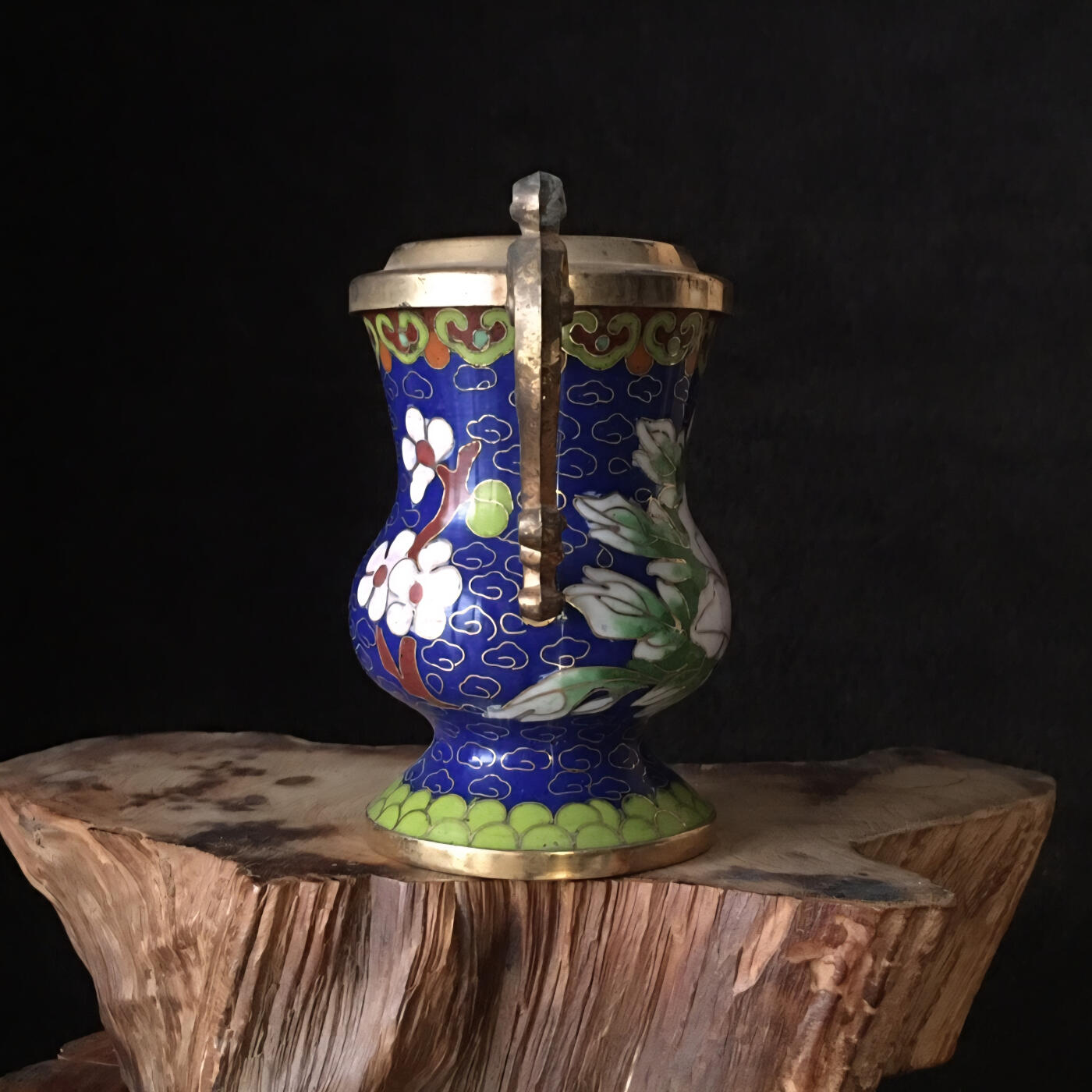        01c出口创汇时期景泰蓝铜胎掐丝珐琅双耳牡丹花瓶1个真品如图库存旧藏文玩艺术收藏