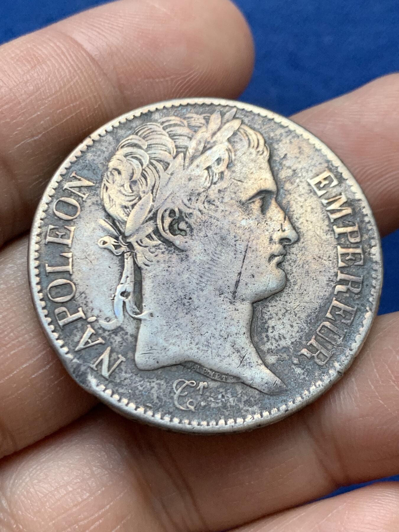 《竞宝斋》第470场 周日，周一，周二 3场连拍 （全场包邮）欢迎送拍 法国1808拿破仑一世5法郎银币 A厂标 给了表面改变 细节见图