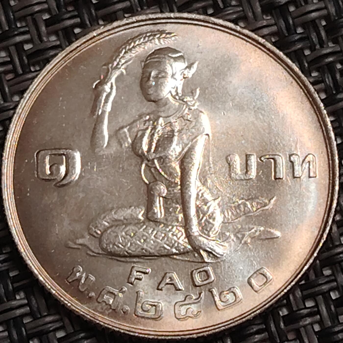 布加迪🐬～世界钱币(上海)🌾第 282 期 /  各国套币和散币 泰国🇹🇭 1977年 1铢 FAO纪念币