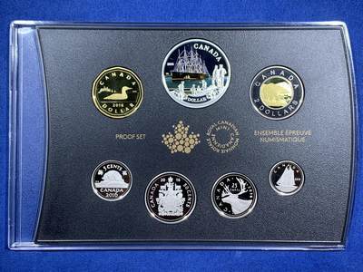 《竞宝斋》第470场 周日，周一，周二 3场连拍 （全场包邮）欢迎送拍 - 2016年加拿大皇家造币厂跨大西洋电缆150周年特别版精制银币套装，共7枚硬币，其中主币含23.17克纯银，整个亚克力表面模糊了，币状态保存不错的。含原盒证书