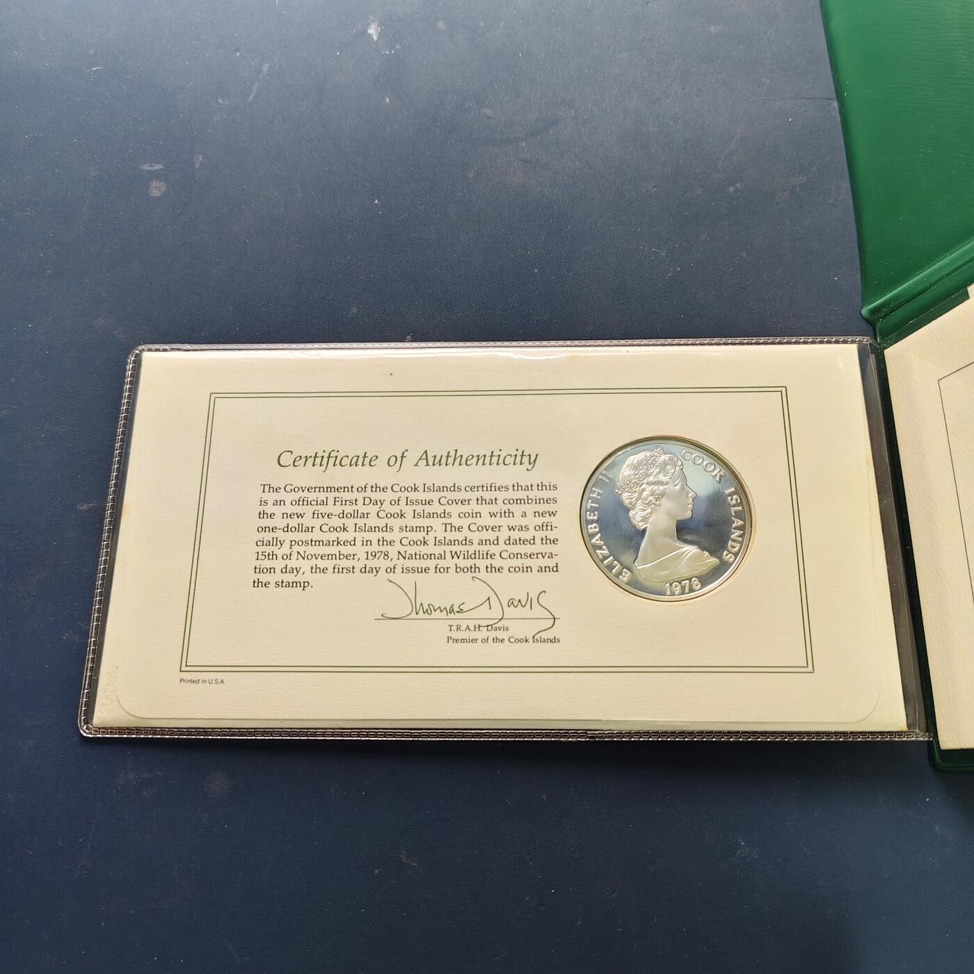 【全场包邮】纯粹捡漏拍513场 【邮币封】库克群岛1978年5元塔希提苇莺精制纪念银币邮币封【42毫米27.3克50%】-盒证全