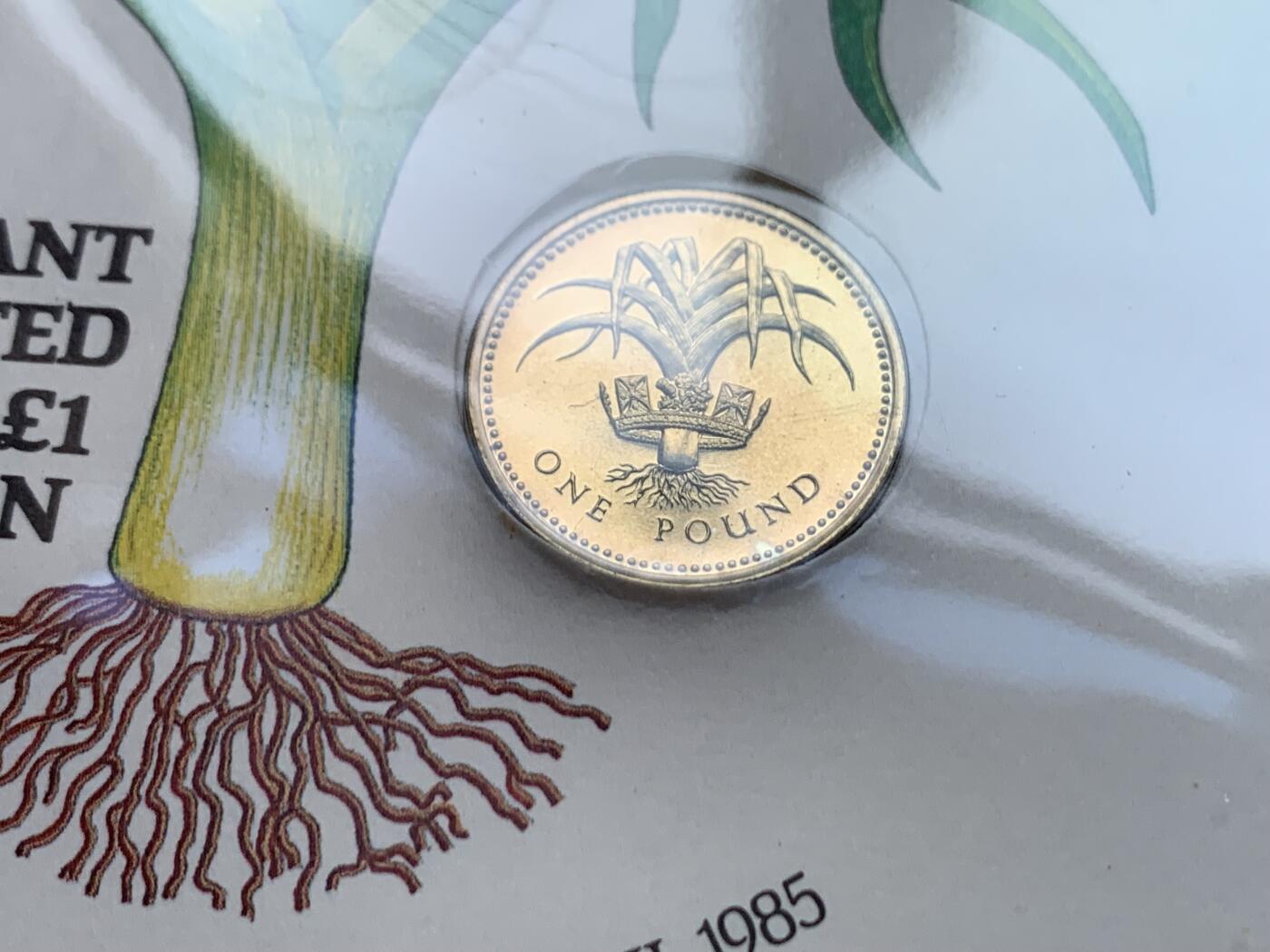 《竞宝斋》第470场 周日，周一，周二 3场连拍 （全场包邮）欢迎送拍 两枚一组 1985年英国老1英镑首日封/邮币封（Royal Mint和Royal Mail联合发行）