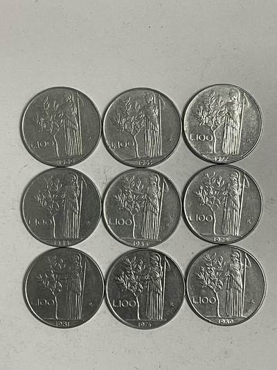 2026年第35场各国散币拍卖（总第185场） - 意大利100里拉9枚不同年份