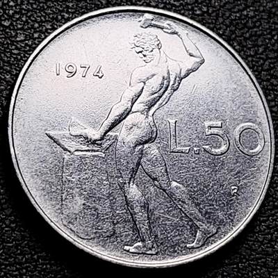 泉币菌-第210场-拍品多 请提前出价 - 意大利 1974年 50里拉 锻冶之神 伍尔坎 24mm