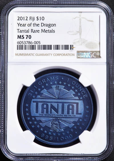 【俄甄集藏】2026年(049)03-18星期三 晚 19:30 全场包邮 - 斐济2012年中国农历龙年10元1盎司金属钽币，NGC MS70，重31.1克，成色99.5%，发行量1000枚，少见品种