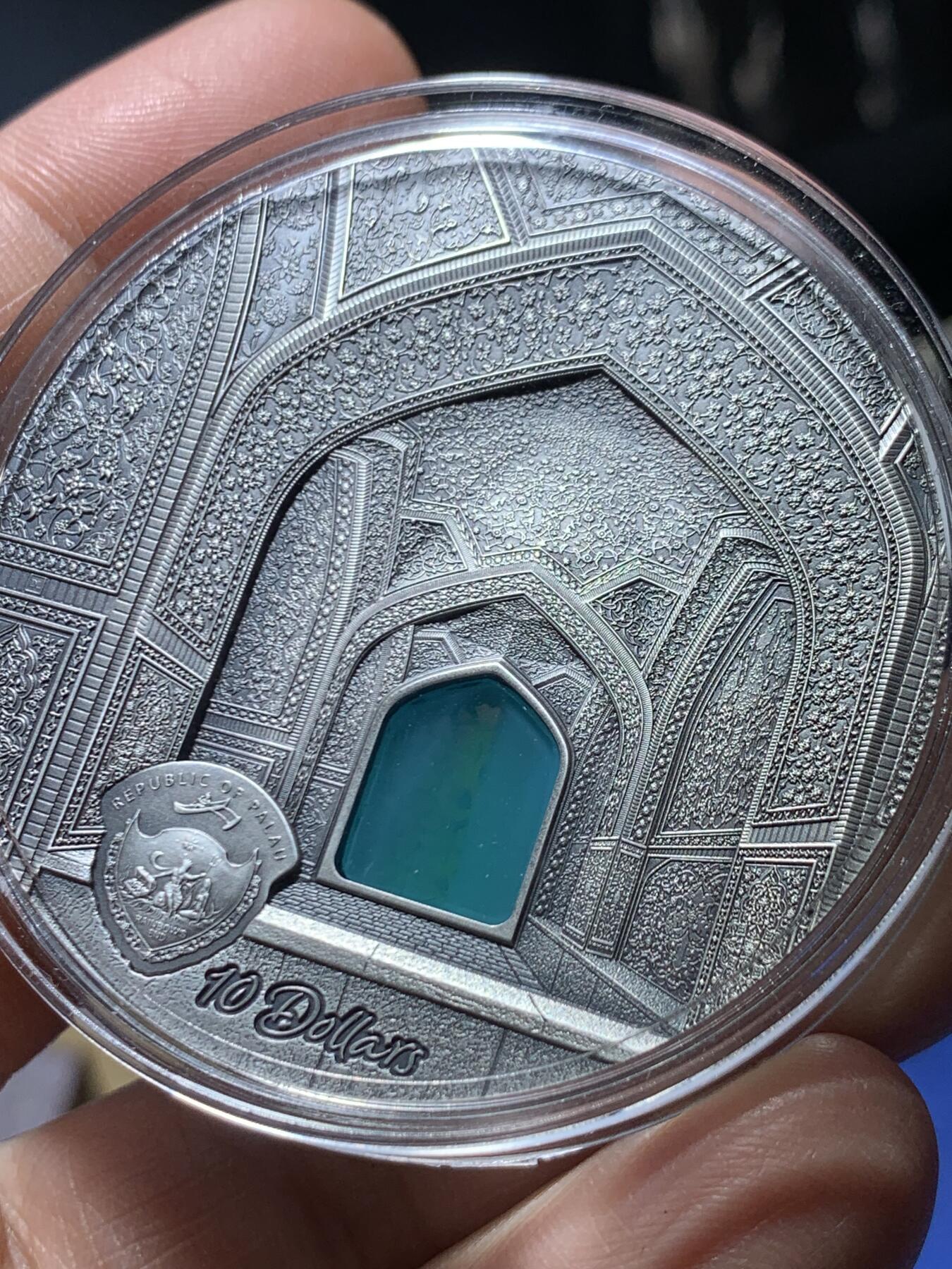 《竞宝斋》第470场 周日，周一，周二 3场连拍 （全场包邮）欢迎送拍 帕劳2020年10元仿古银币 蒂凡尼艺术-伊朗埃斯法罕清真寺（萨法维） 2盎司999银 发行量999枚 盒证全