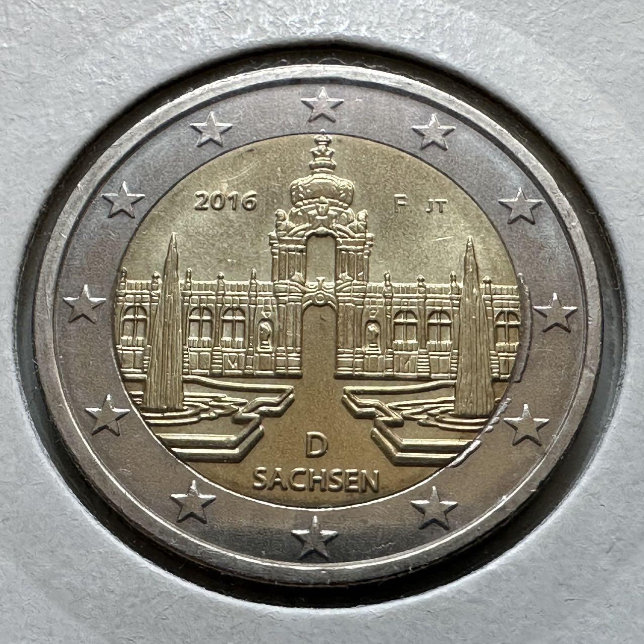 🌹外币初藏🌹🐯2026年第29场   欧元纪念币 接代拍 德国 2016年 萨克森州茨温格宫 2欧元双色纪念币
