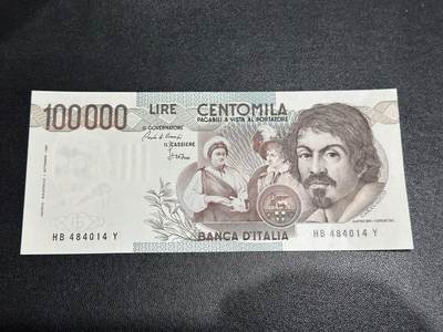 《外钞收藏家》第六百一十八期（精品场）（长期征集拍品、欢迎藏友们联系合作） - 意大利1983年初版100000里拉（经典画家卡拉瓦乔）	UNC