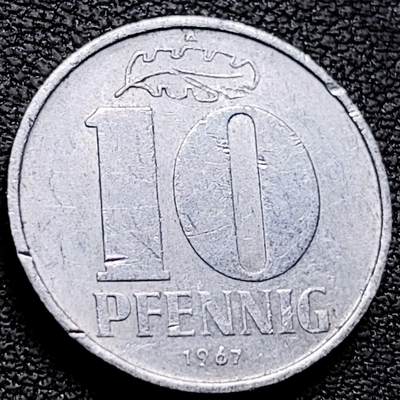 泉币菌-第210场-拍品多 请提前出价 - 圆规斧子 东德 德意志民主 国1967年10芬尼铝制硬币21mm1.5g