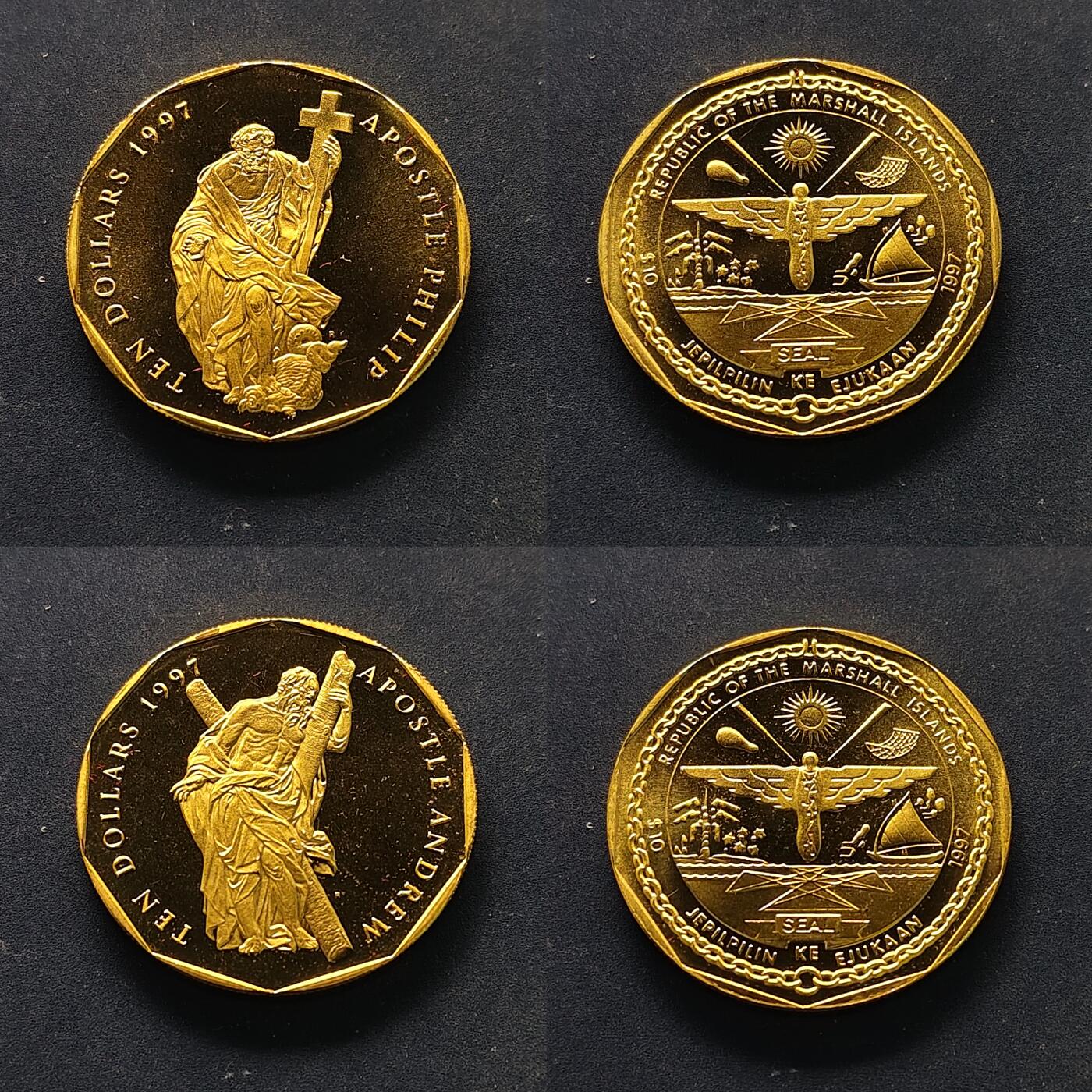 【全场包邮】纯粹捡漏拍513场 马绍尔群岛1997年10元耶稣十二使徒PL纪念币12枚全套-盒证全