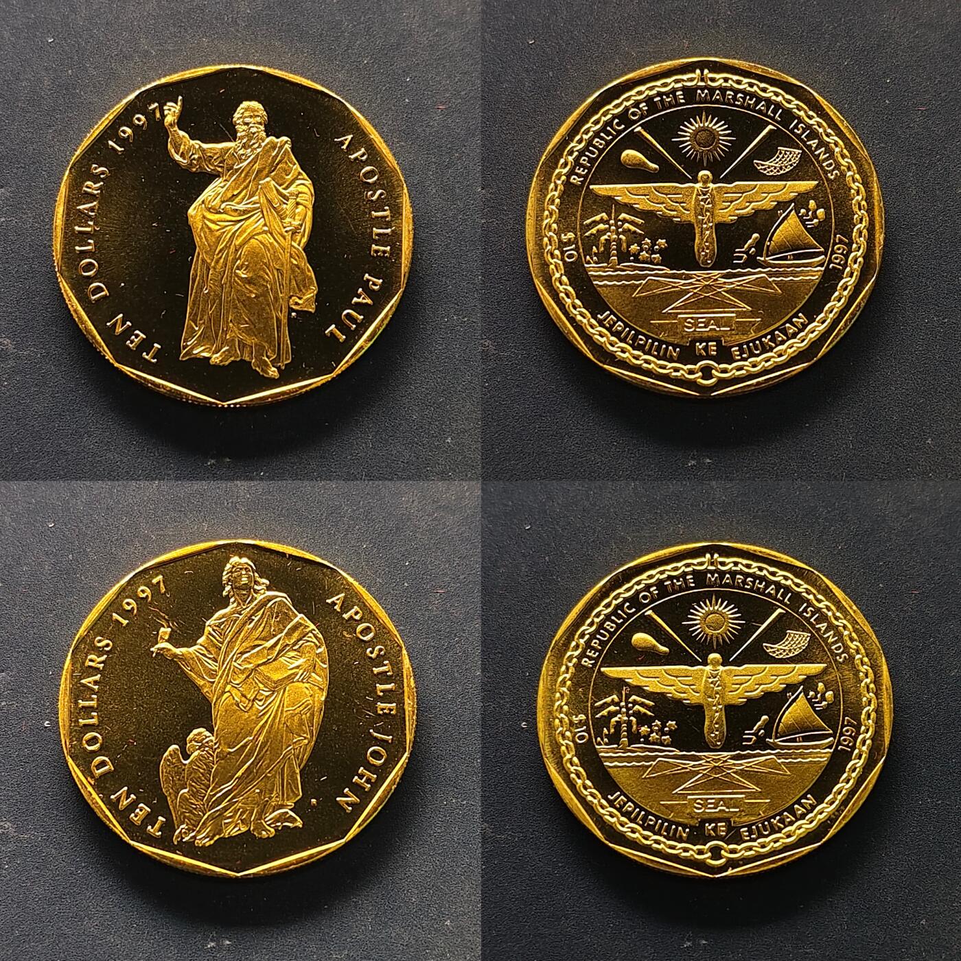 【全场包邮】纯粹捡漏拍513场 马绍尔群岛1997年10元耶稣十二使徒PL纪念币12枚全套-盒证全