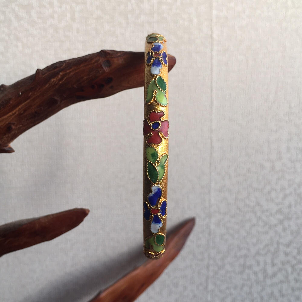     出口创汇时期景泰蓝铜胎掐丝珐琅镀金色花丝观赏手镯1只原版真品如图库存旧藏文玩艺术收藏