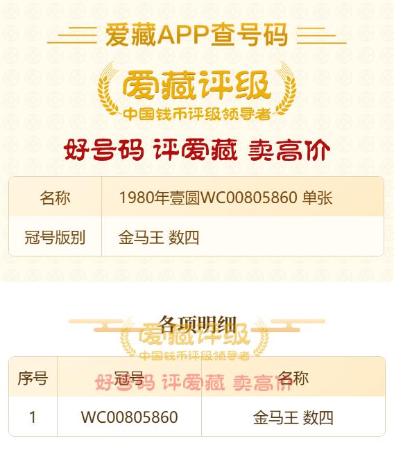 一元起拍115场 红金龙金马王，数四号码超级靓号00805860