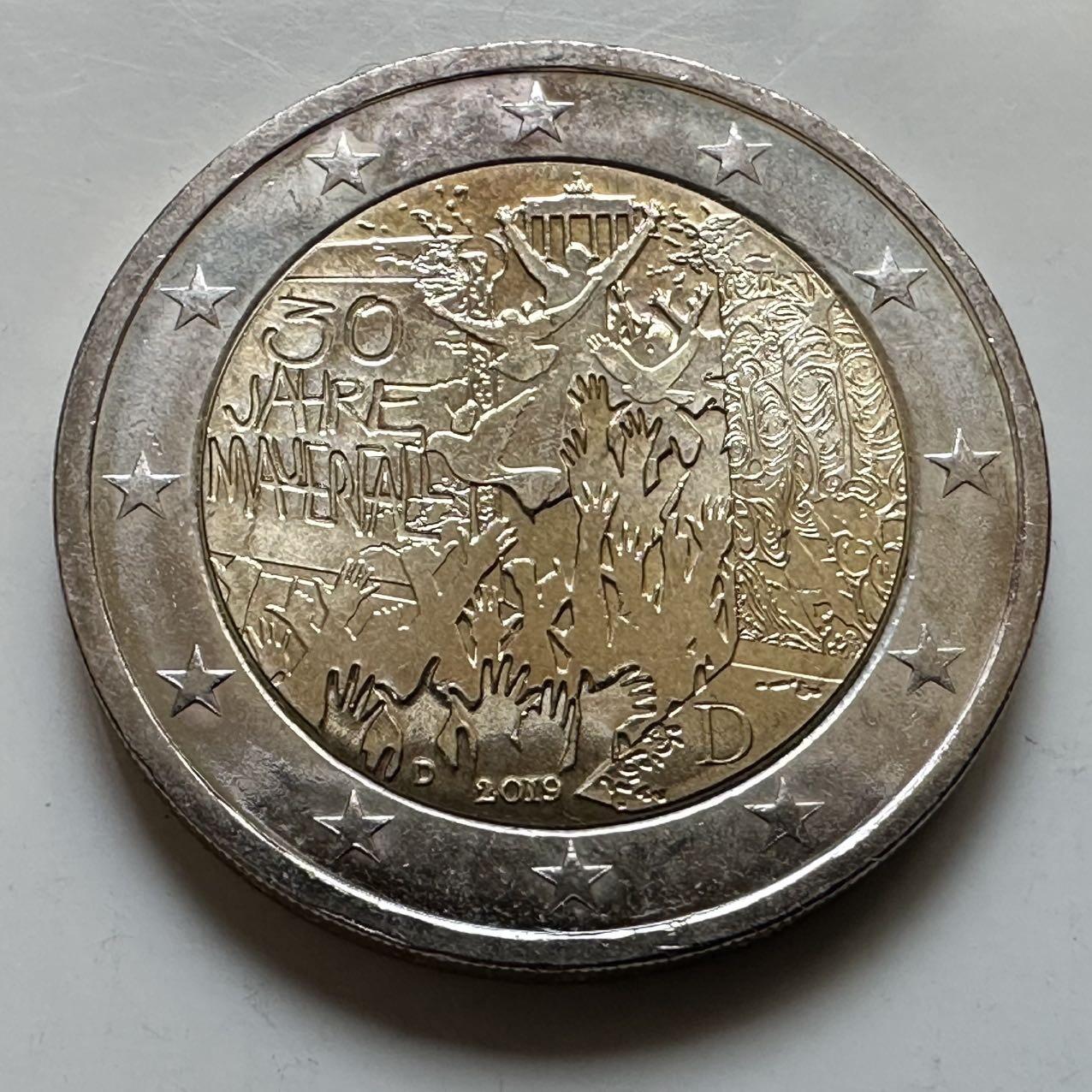 🌹外币初藏🌹🐯2026年第29场   欧元纪念币 接代拍 德国 2019年 柏林墙倒塌30周年 2欧元双色纪念币