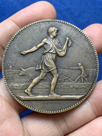 《竞宝斋》第470场 周日，周一，周二 3场连拍 （全场包邮）欢迎送拍 - 法国播种者农业铜章 58.5克 49.5mm 丰饶角铜标