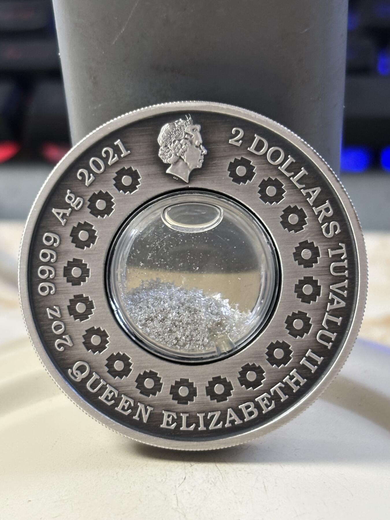 第194期拍卖 图瓦卢2021年月亮眼泪镶嵌银颗粒2盎司仿古银币，999银，2盎司，发行2500枚